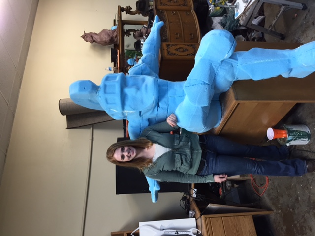 Sculptor Alison Brown with Bronze Sparty in its early stages