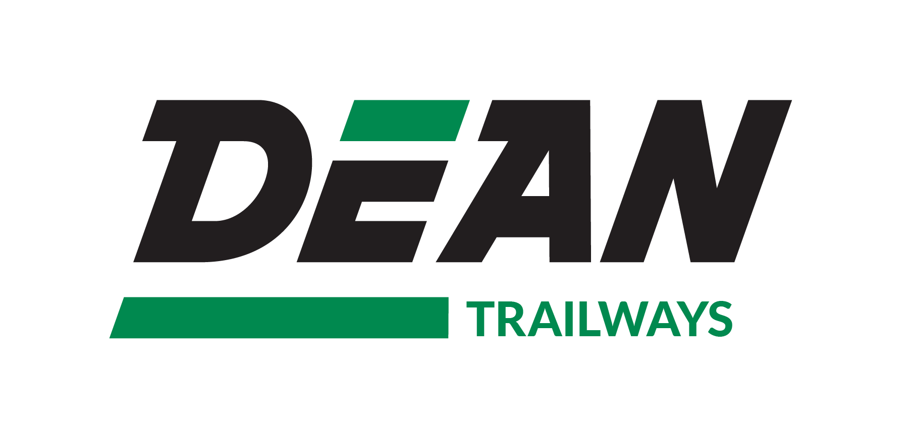Dean Trailways logo featuring bold black lettering with green graphic accents and the word “Trailways” in green beneath. Dean Trailways is a transportation service provider offering charter bus rentals and group travel solutions across Michigan and the Midwest.